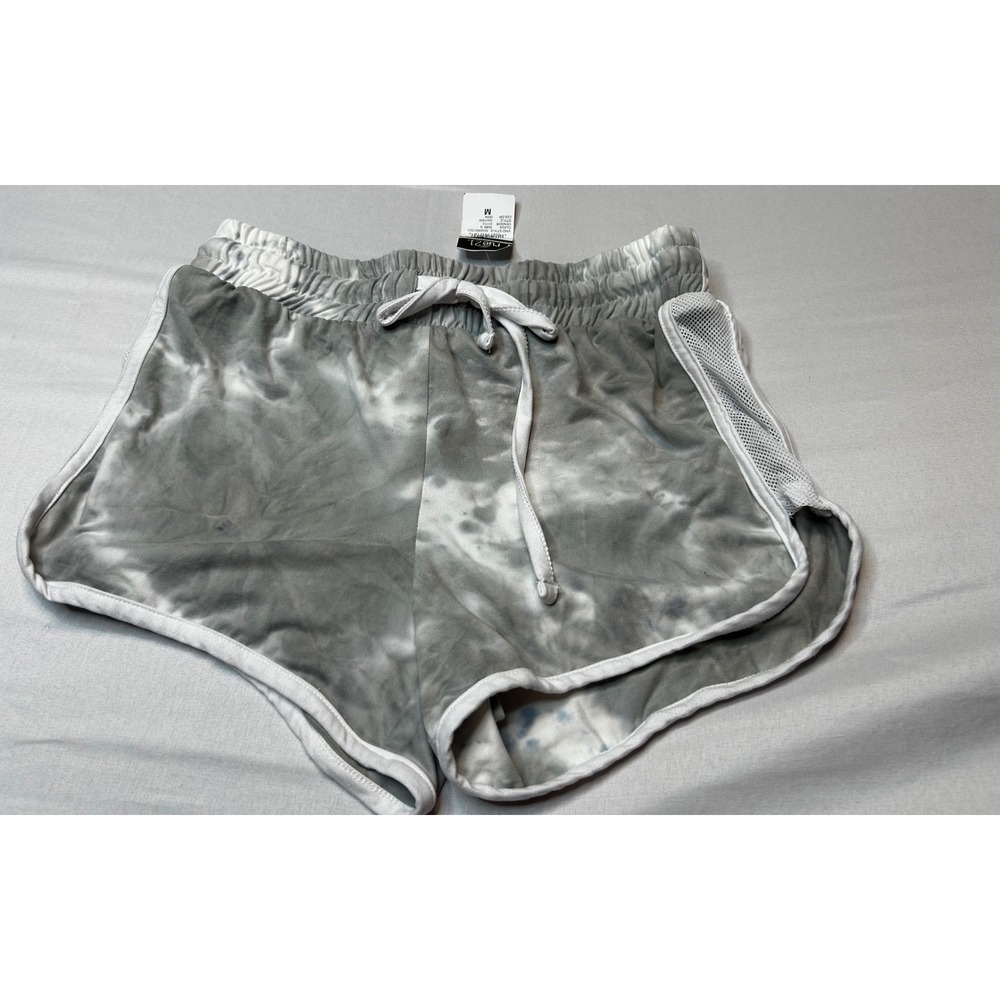 Rue21 Gray White Tie Dye Dolphin Shorts Mesh Trim Drawstring Size M NEW